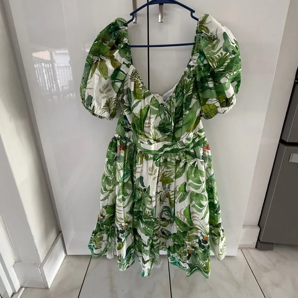 ANTONIO MELANI Green Tropical Puff-Sleeve Mini Dress - Picture 2 of 10